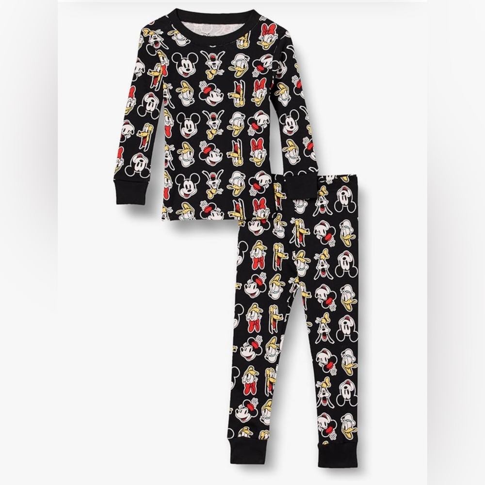 Disney Black Mickey & Friends Allover Print Pajama Set - Red, Yellow, White